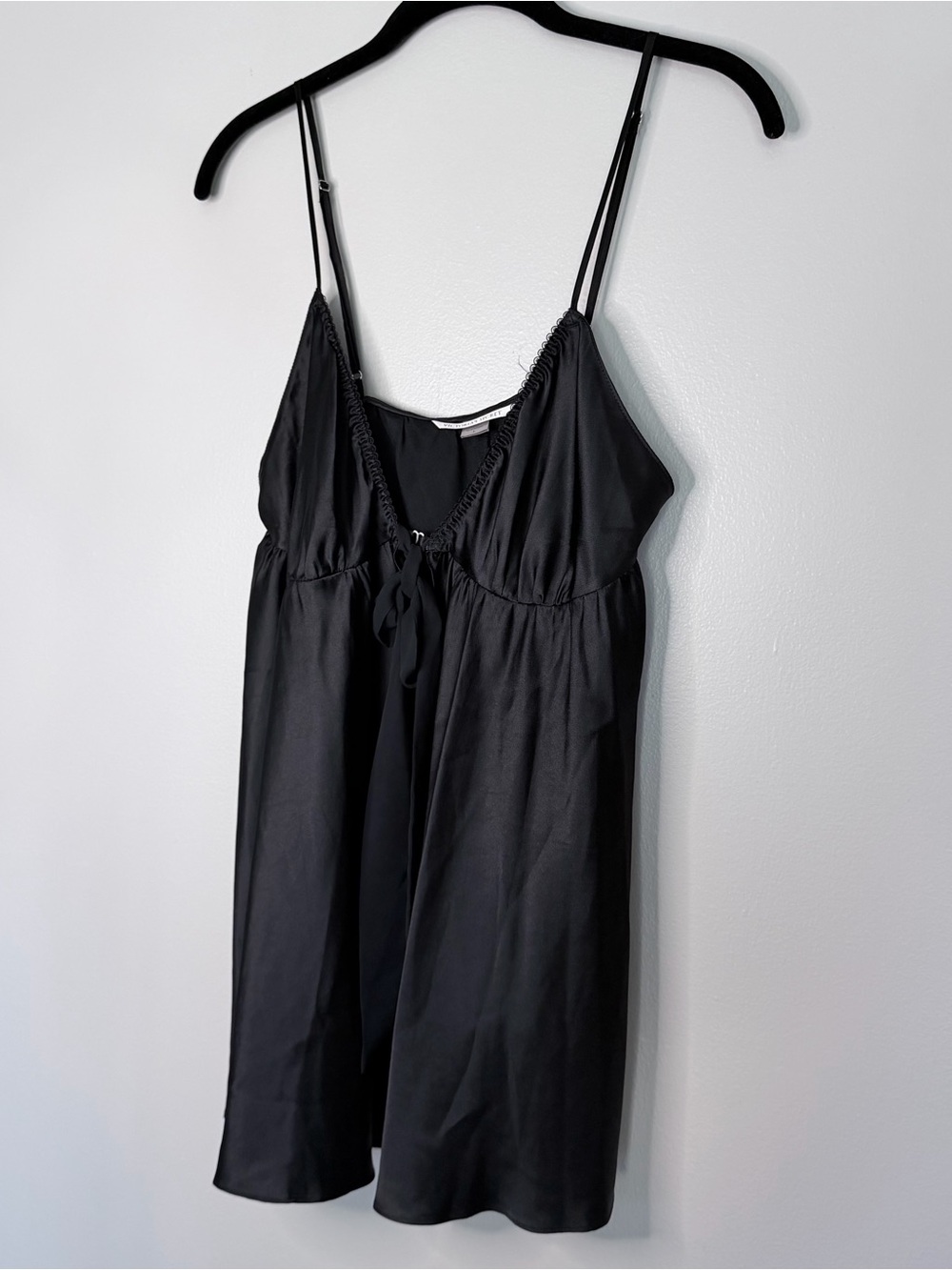 Victoria's Secret Black Satin Chemise with Tie Front